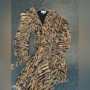 Ganni Animal Print Wrap Dress